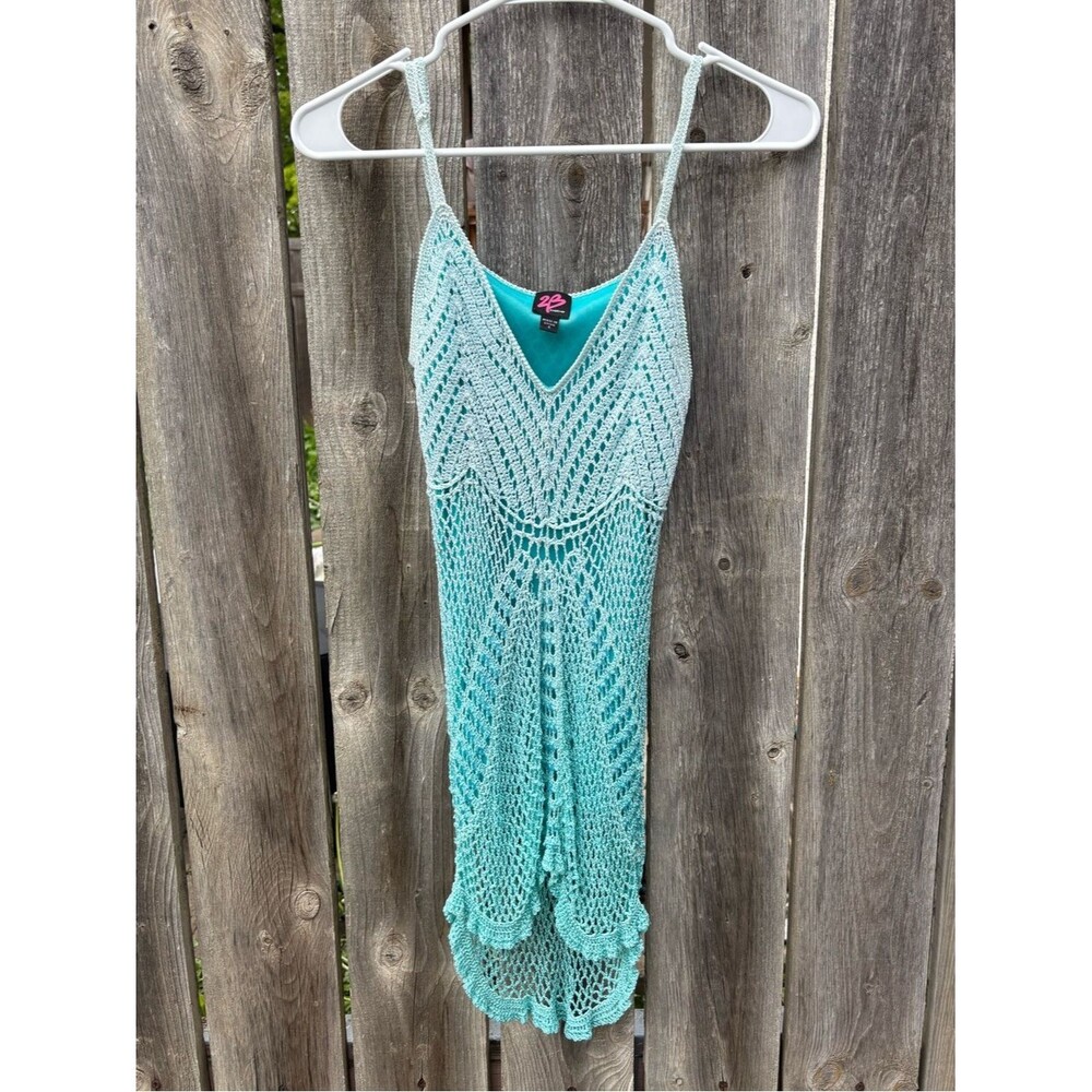 Vintage Y2K Bebe Light Teal Crochet Beach Cover-Up Dress